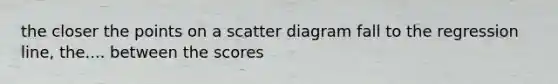 the closer the points on a scatter diagram fall to the regression line, the.... between the scores