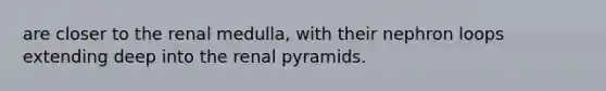 are closer to the renal medulla, with their nephron loops extending deep into the renal pyramids.