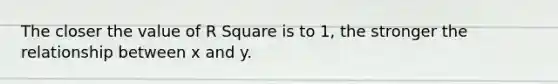 The closer the value of R Square is to 1, the stronger the relationship between x and y.