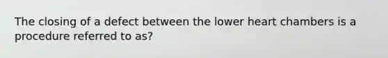 The closing of a defect between the lower heart chambers is a procedure referred to as?