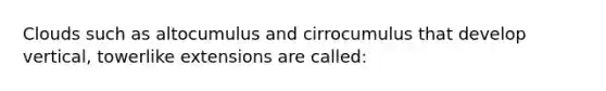 Clouds such as altocumulus and cirrocumulus that develop vertical, towerlike extensions are called: