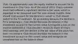 Club. Co appropriately uses the equity method to account for its investment in Chip Corp. As of the end of 2013, Chip's common stock had suffered a significant decline in fair value, which is expected to be recovered over the next several months. How should Club account for the decline in value? a. Club should switch to the FV method b. No accounting because the decline in FV is temporary c. Club should decrease the balance in the investment account to the current value &recognize a loss on the income statement d. Club shouldn't record its share of Chip's 2013 earnings until the decline in the fair value of the stock has been recovered e. Club should decrease the balance in the investment account to the current value and recognize an unrealized loss on the balance sheet