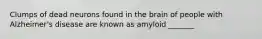 Clumps of dead neurons found in the brain of people with Alzheimer's disease are known as amyloid _______