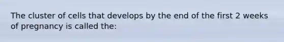The cluster of cells that develops by the end of the first 2 weeks of pregnancy is called the: