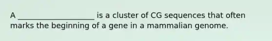 A ____________________ is a cluster of CG sequences that often marks the beginning of a gene in a mammalian genome.