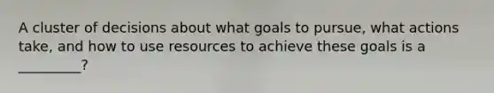 A cluster of decisions about what goals to pursue, what actions take, and how to use resources to achieve these goals is a _________?