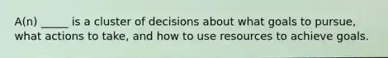 A(n) _____ is a cluster of decisions about what goals to pursue, what actions to take, and how to use resources to achieve goals.