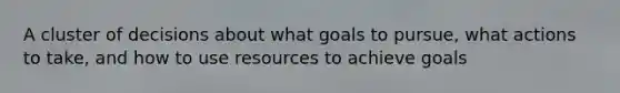 A cluster of decisions about what goals to pursue, what actions to take, and how to use resources to achieve goals