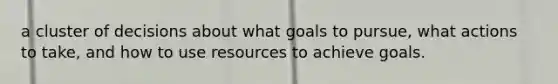 a cluster of decisions about what goals to pursue, what actions to take, and how to use resources to achieve goals.