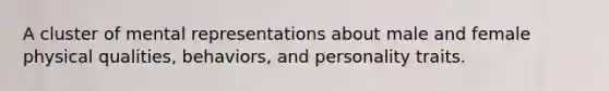 A cluster of mental representations about male and female physical qualities, behaviors, and personality traits.