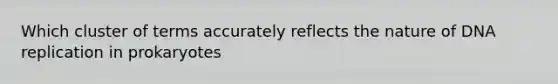 Which cluster of terms accurately reflects the nature of DNA replication in prokaryotes