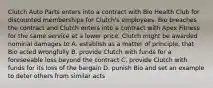 Clutch Auto Parts enters into a contract with Bio Health Club for discounted memberships for Clutch's employees. Bio breaches the contract and Clutch enters into a contract with Apex Fitness for the same service at a lower price. Clutch might be awarded nominal damages to A. establish as a matter of principle, that Bio acted wrongfully B. provide Clutch with funds for a foreseeable loss beyond the contract C. provide Clutch with funds for its loss of the bargain D. punish Bio and set an example to deter others from similar acts