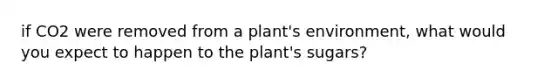 if CO2 were removed from a plant's environment, what would you expect to happen to the plant's sugars?