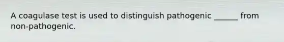 A coagulase test is used to distinguish pathogenic ______ from non-pathogenic.
