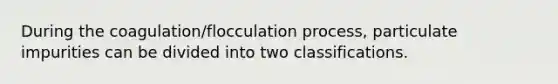 During the coagulation/flocculation process, particulate impurities can be divided into two classifications.