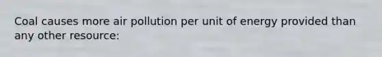 Coal causes more air pollution per unit of energy provided than any other resource: