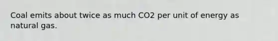 Coal emits about twice as much CO2 per unit of energy as natural gas.