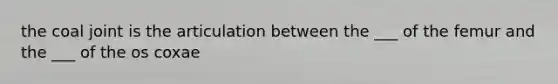 the coal joint is the articulation between the ___ of the femur and the ___ of the os coxae