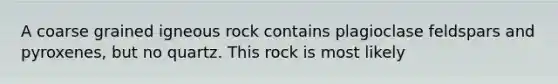 A coarse grained igneous rock contains plagioclase feldspars and pyroxenes, but no quartz. This rock is most likely