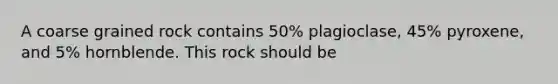 A coarse grained rock contains 50% plagioclase, 45% pyroxene, and 5% hornblende. This rock should be