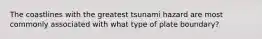 The coastlines with the greatest tsunami hazard are most commonly associated with what type of plate boundary?