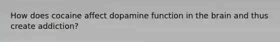 How does cocaine affect dopamine function in the brain and thus create addiction?