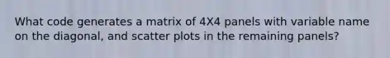 What code generates a matrix of 4X4 panels with variable name on the diagonal, and scatter plots in the remaining panels?