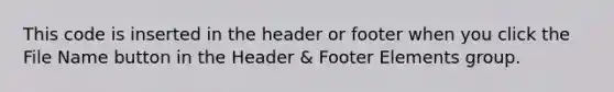 This code is inserted in the header or footer when you click the File Name button in the Header & Footer Elements group.