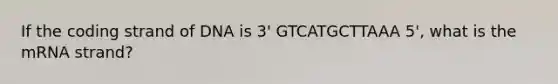 If the coding strand of DNA is 3' GTCATGCTTAAA 5', what is the mRNA strand?