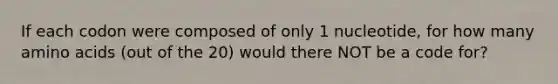 If each codon were composed of only 1 nucleotide, for how many amino acids (out of the 20) would there NOT be a code for?