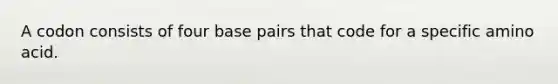 A codon consists of four base pairs that code for a specific amino acid.