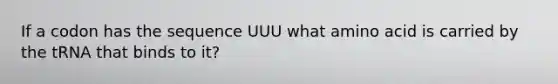 If a codon has the sequence UUU what amino acid is carried by the tRNA that binds to it?