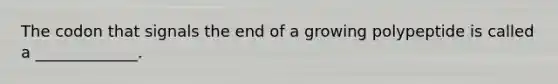 The codon that signals the end of a growing polypeptide is called a _____________.