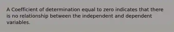 A Coefficient of determination equal to zero indicates that there is no relationship between the independent and dependent variables.