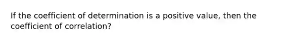 If the coefficient of determination is a positive value, then the coefficient of correlation?