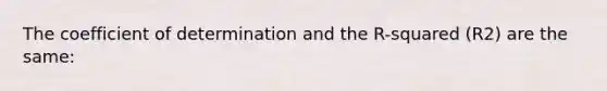 The coefficient of determination and the R-squared (R2) are the same: