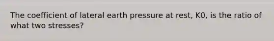 The coefficient of lateral earth pressure at rest, K0, is the ratio of what two stresses?