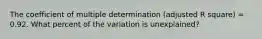 The coefficient of multiple determination (adjusted R square) = 0.92. What percent of the variation is unexplained?