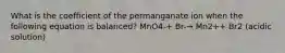 What is the coefficient of the permanganate ion when the following equation is balanced? MnO4-+ Br-→ Mn2++ Br2 (acidic solution)