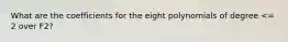 What are the coefficients for the eight polynomials of degree <= 2 over F2?