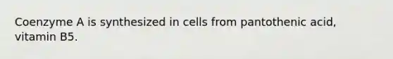 Coenzyme A is synthesized in cells from pantothenic acid, vitamin B5.