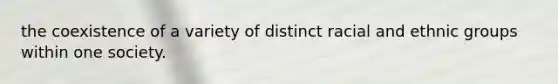 the coexistence of a variety of distinct racial and ethnic groups within one society.