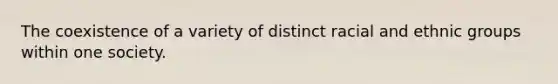 The coexistence of a variety of distinct racial and ethnic groups within one society.