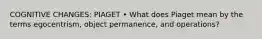 COGNITIVE CHANGES: PIAGET • What does Piaget mean by the terms egocentrism, object permanence, and operations?