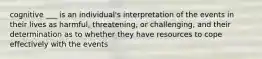 cognitive ___ is an individual's interpretation of the events in their lives as harmful, threatening, or challenging, and their determination as to whether they have resources to cope effectively with the events