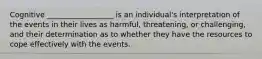 Cognitive __________________ is an individual's interpretation of the events in their lives as harmful, threatening, or challenging, and their determination as to whether they have the resources to cope effectively with the events.