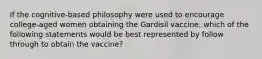 If the cognitive-based philosophy were used to encourage college-aged women obtaining the Gardisil vaccine, which of the following statements would be best represented by follow through to obtain the vaccine?