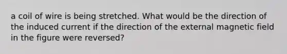 a coil of wire is being stretched. What would be the direction of the induced current if the direction of the external magnetic field in the figure were reversed?