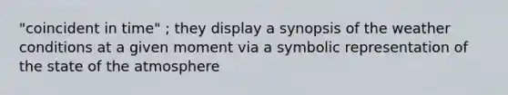 "coincident in time" ; they display a synopsis of the weather conditions at a given moment via a symbolic representation of the state of the atmosphere