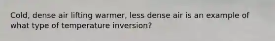 Cold, dense air lifting warmer, less dense air is an example of what type of temperature inversion?